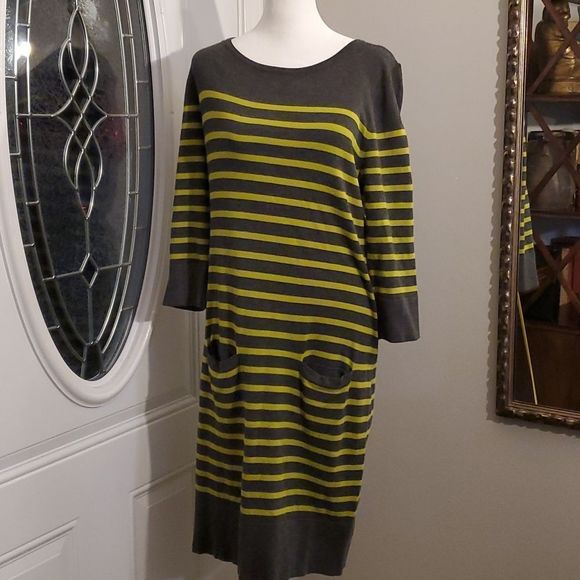 Philosophy Dresses Philosophygrey And Greenstriped Sweater Dress Xl